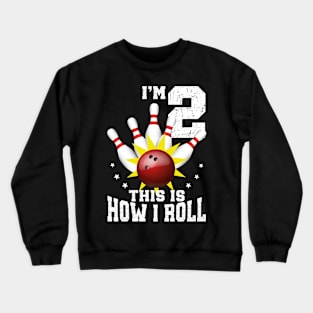 Bowling 2nd Birthday Bday Party Kids 2 years Old Bowler Crewneck Sweatshirt